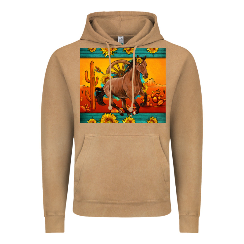 Western Sunset Galloping Horse Sunflower Vintage Hoodie by Artiststas | Teevron