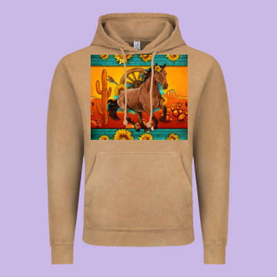 Western Sunset Galloping Horse Sunflower Vintage Hoodie Designed By Artiststas