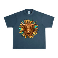 Midnight Navy highland cow turquoise sunflower Urban Heavy Tee - Jasminsmagicworld