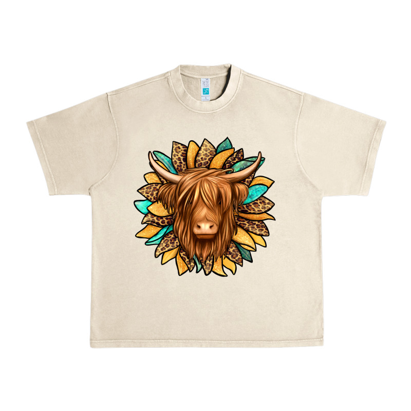 Highland Cow Turquoise Sunflower Urban Heavy Tee by Jasminsmagicworld | Teevron