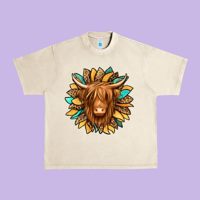 Highland Cow Turquoise Sunflower Urban Heavy Tee Designed By Jasminsmagicworld