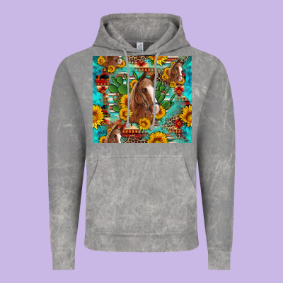 Sunflowers And Cactus Horses Turquoise Aztec Leopard Background Vintage Hoodie Designed By Artiststas