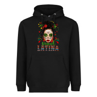 Black Proud Latina Skull Girl Messy Bun Heavyweight Hoodie - texasbilliewilder