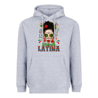 Heather Grey Proud Latina Skull Girl Messy Bun Heavyweight Hoodie - texasbilliewilder
