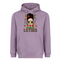 Lavender Proud Latina Skull Girl Messy Bun Heavyweight Hoodie - texasbilliewilder