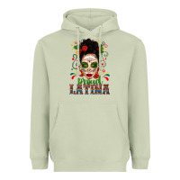 Matcha Proud Latina Skull Girl Messy Bun Heavyweight Hoodie - texasbilliewilder