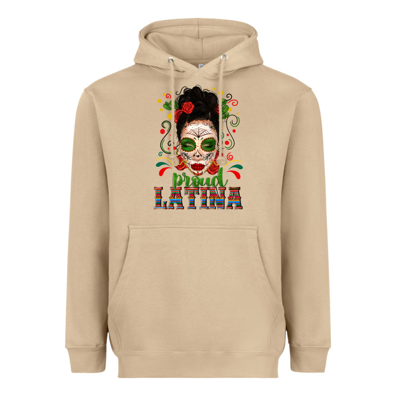 Proud Latina Skull Girl Messy Bun Heavyweight Hoodie by texasbilliewilder | Teevron