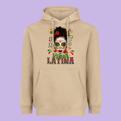 Proud Latina Skull Girl Messy Bun Heavyweight Hoodie Designed By Texasbilliewilder