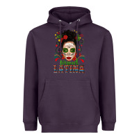 Plum Proud Latina Skull Girl Messy Bun Heavyweight Hoodie - texasbilliewilder