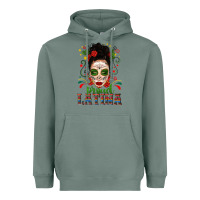 Sage Proud Latina Skull Girl Messy Bun Heavyweight Hoodie - texasbilliewilder