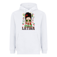 White Proud Latina Skull Girl Messy Bun Heavyweight Hoodie - texasbilliewilder