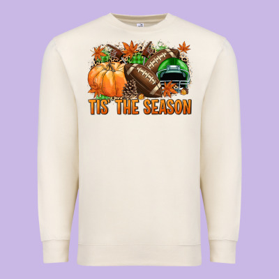 Tis' The Season Football Green Helmet Premium Sweatshirt Designed By Nancycooperartshop