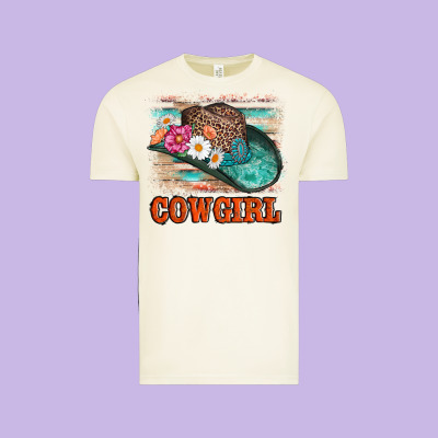 Cowgirl Hat Flowers Leopard And  Leather Vintage Tee Designed By Adodesignshop