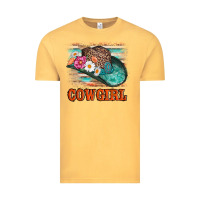 Vintage Mustard cowgirl hat flowers leopard and  leather Vintage Tee - AdoDesignShop