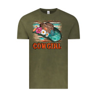 Vintage Olive cowgirl hat flowers leopard and  leather Vintage Tee - AdoDesignShop