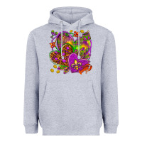 Heather Grey Mardi Gras hearts Heavyweight Hoodie - NancyCooperArtShop