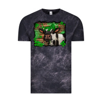 Cloud Black st Patricks cow with leopard background holstein cow Vintage Tee - Jasminsmagicworld