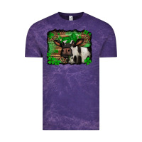 Cloud Purple st Patricks cow with leopard background holstein cow Vintage Tee - Jasminsmagicworld