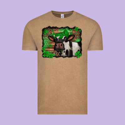 St Patricks Cow With Leopard Background Holstein Cow Vintage Tee Designed By Jasminsmagicworld