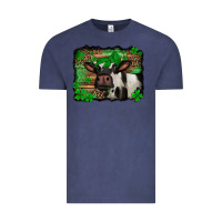 Vintage Denim st Patricks cow with leopard background holstein cow Vintage Tee - Jasminsmagicworld