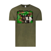 Vintage Olive st Patricks cow with leopard background holstein cow Vintage Tee - Jasminsmagicworld