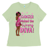 Matcha Cancer Picked The Wrong Diva with Black Woman Ladies Tee - texasbilliewilder