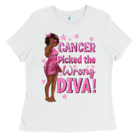 White Cancer Picked The Wrong Diva with Black Woman Ladies Tee - texasbilliewilder
