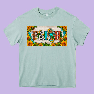 Faith Cross And Sunflower License Plate Heavy Core Tee Designed By Hra Design Shop
