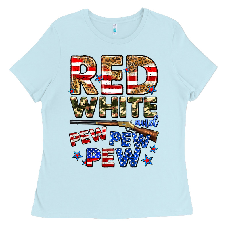 Red White And Pew Pew Pew Ladies Tee by Zillion Design Studio | Teevron