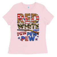 Bubblegum Pink red white and pew pew pew Ladies Tee - Zillion Design Studio