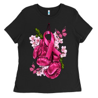 Black Cancer Boxing Gloves with Ribbon Ladies Tee - texasbilliewilder