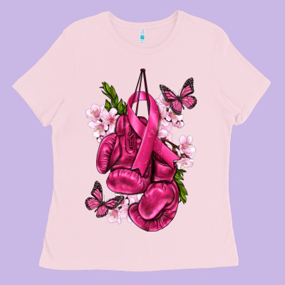 Cancer Boxing Gloves With Ribbon Ladies Tee Designed By Texasbilliewilder