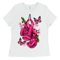 White Cancer Boxing Gloves with Ribbon Ladies Tee - texasbilliewilder