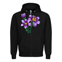 Black Pasque Flower Illustrations Zipper Hoodie - LillyAllenDesigns