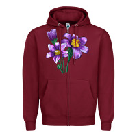 Burgundy Pasque Flower Illustrations Zipper Hoodie - LillyAllenDesigns