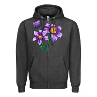 Charcoal Heather Pasque Flower Illustrations Zipper Hoodie - LillyAllenDesigns