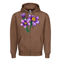 Chestnut Pasque Flower Illustrations Zipper Hoodie - LillyAllenDesigns