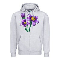 Heather Grey Pasque Flower Illustrations Zipper Hoodie - LillyAllenDesigns