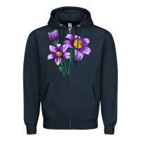 Navy Pasque Flower Illustrations Zipper Hoodie - LillyAllenDesigns