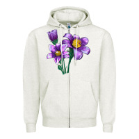 Oatmeal Heather Pasque Flower Illustrations Zipper Hoodie - LillyAllenDesigns