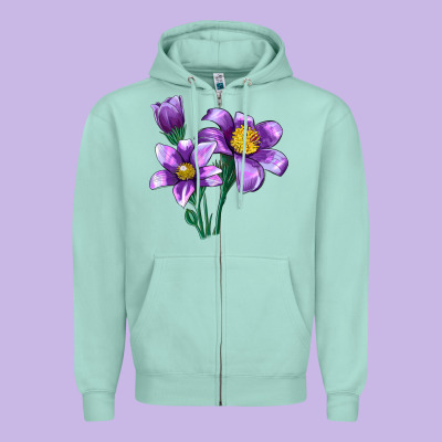 Pasque Flower Illustrations Zipper Hoodie Designed By Lillyallendesigns