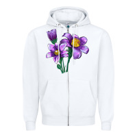 White Pasque Flower Illustrations Zipper Hoodie - LillyAllenDesigns