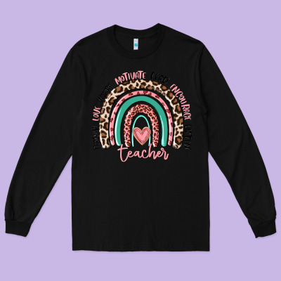 Teacher Rainbow Long Sleeve Tee Designed By Maliassmallbusiness