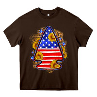 Chocolate Brown American flag arrowhead Heavy Core Tee - Neo Western