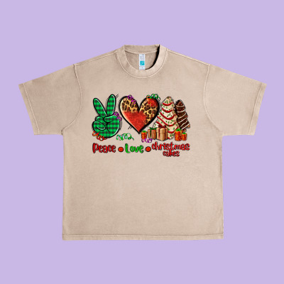 Peace Love Christmas Cakes Urban Heavy Tee Designed By Adodesignshop
