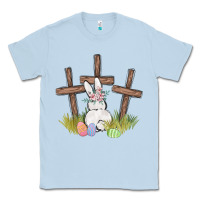 Dusty Blue floral watercolor easter bunny cross Classic Tee - MaliasSmallBusiness