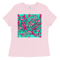 Bubblegum Pink Cancer Ribbon with Heart Ladies Tee - texasbilliewilder