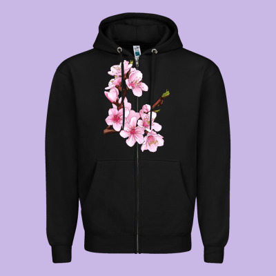 Peach Blossom Illustrations Zipper Hoodie Designed By Lillyallendesigns