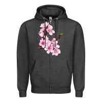 Charcoal Heather Peach Blossom Illustrations Zipper Hoodie - LillyAllenDesigns
