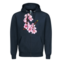 Navy Peach Blossom Illustrations Zipper Hoodie - LillyAllenDesigns